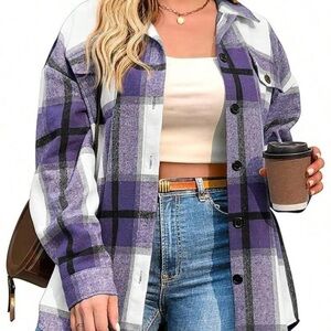 Plaid Purple and White Women's Top